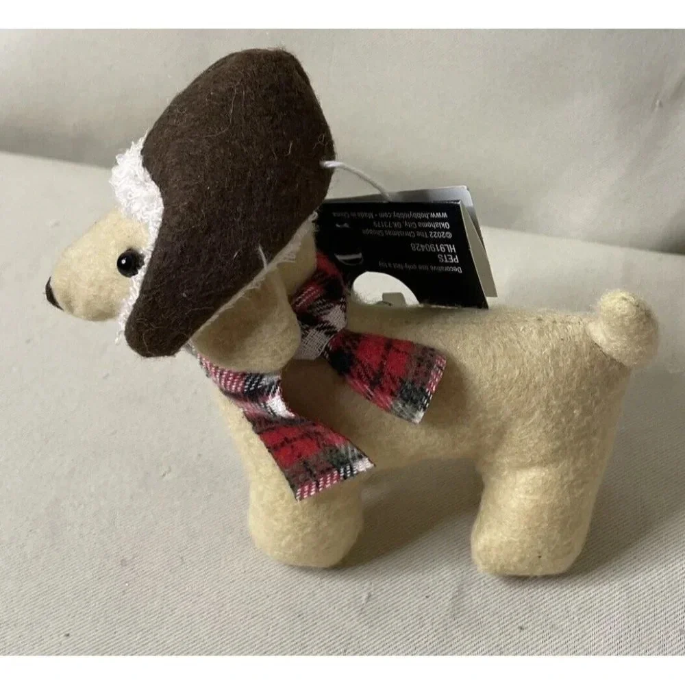 Dachshund Lab Dog Puppy Holiday Christmas Ornament Winter Hat Scarf‎ Fabric NEW